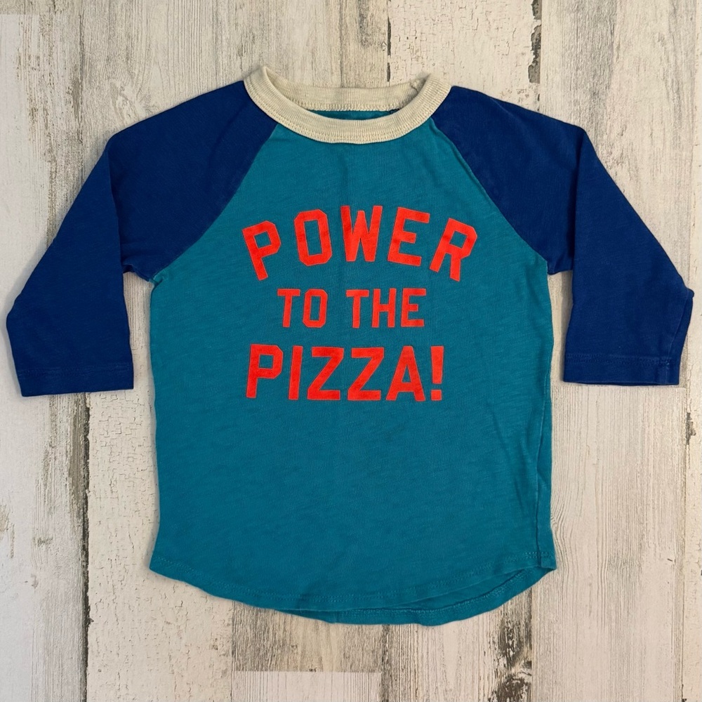 Crewcuts Teal & Navy Raglan 'Power to the Pizza!' Tee